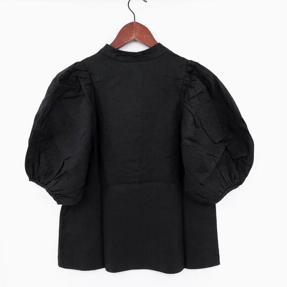 Lanhtropy Linen Shirt Womens XS Black Bubble Sleeves Oversized Langenlook - Picture 3 of 16